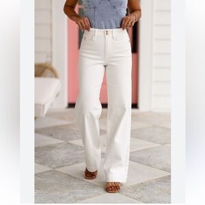 Judy Blue High Rise White Double Button Trouser Wide Leg Jeans Stretch Size 28 7